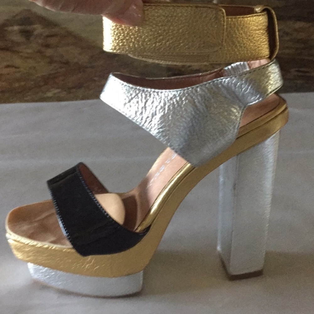 Jeffrey Campbell Ibiza colorblock metallic‎ platform heels size 7.5
